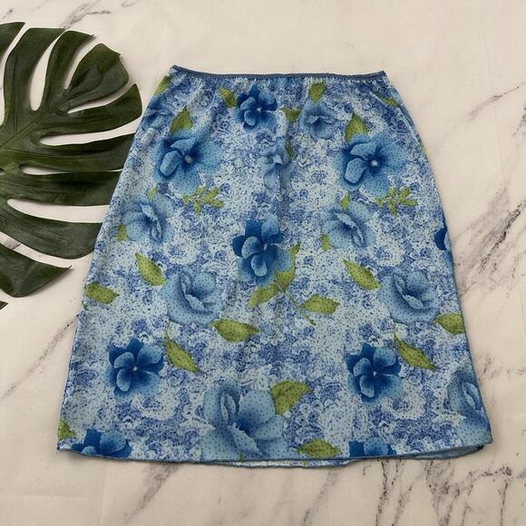 Xhilaration Womens Vintage Y2k Slip Skirt Size M Blue Green Floral Side Slit - Picture 1 of 11